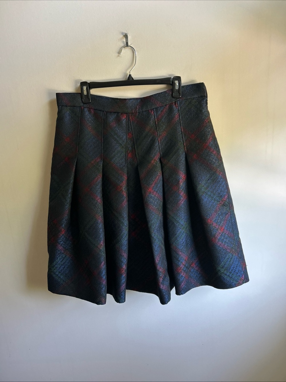 Vintage Brooks Brothers Plaid Blue Red Metallic Lined Skirt 25” Long Sz 14
